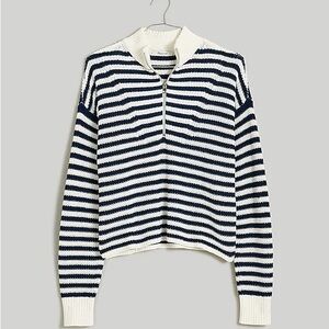 Madewell Ribbed Half-zip Sweater in Stripe Small NWT
